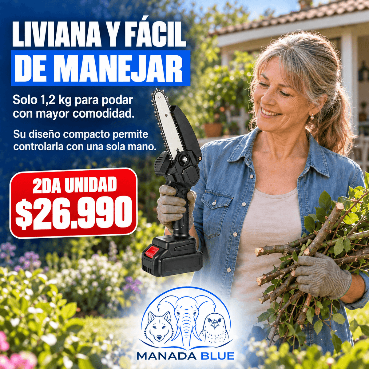PodaMax Mini Motosierra Inalambrica Manada Blue