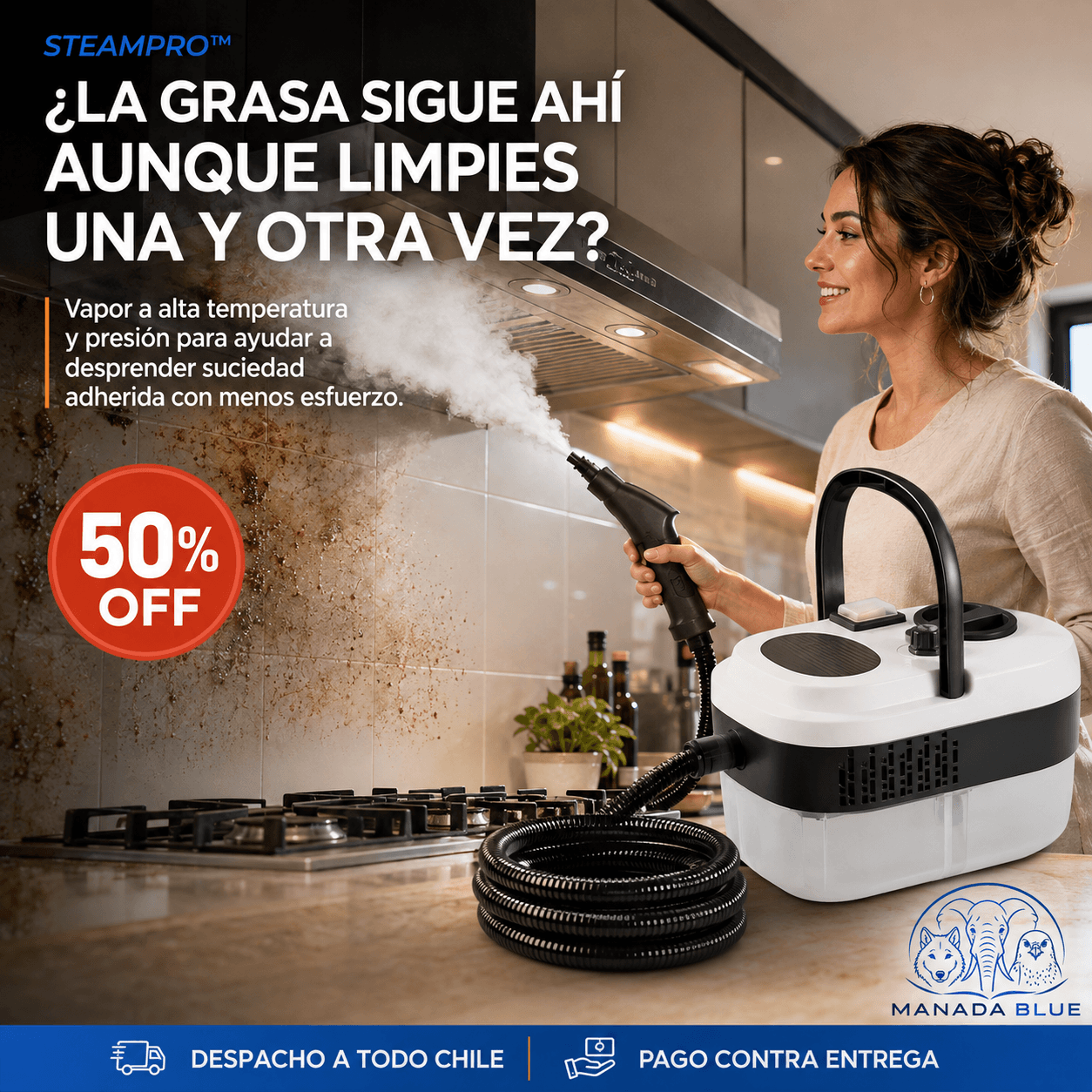 SteamPro - Maquina de Limpieza a Vapor 2500W Portátil Manada Blue