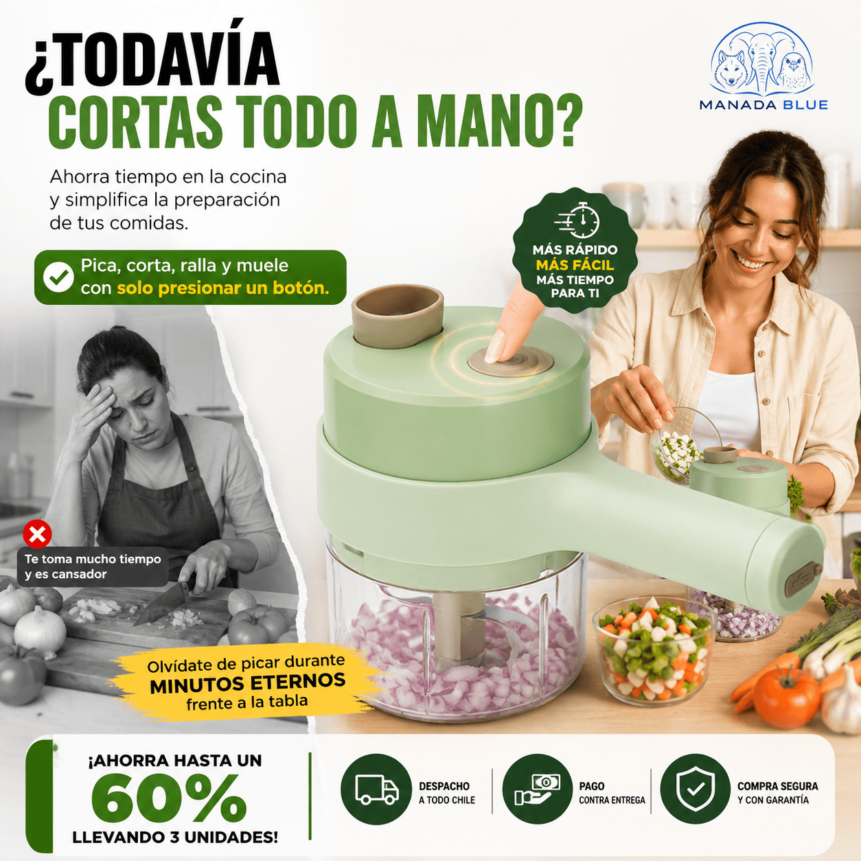 Cortador Verduras Eléctrico Manada Blue