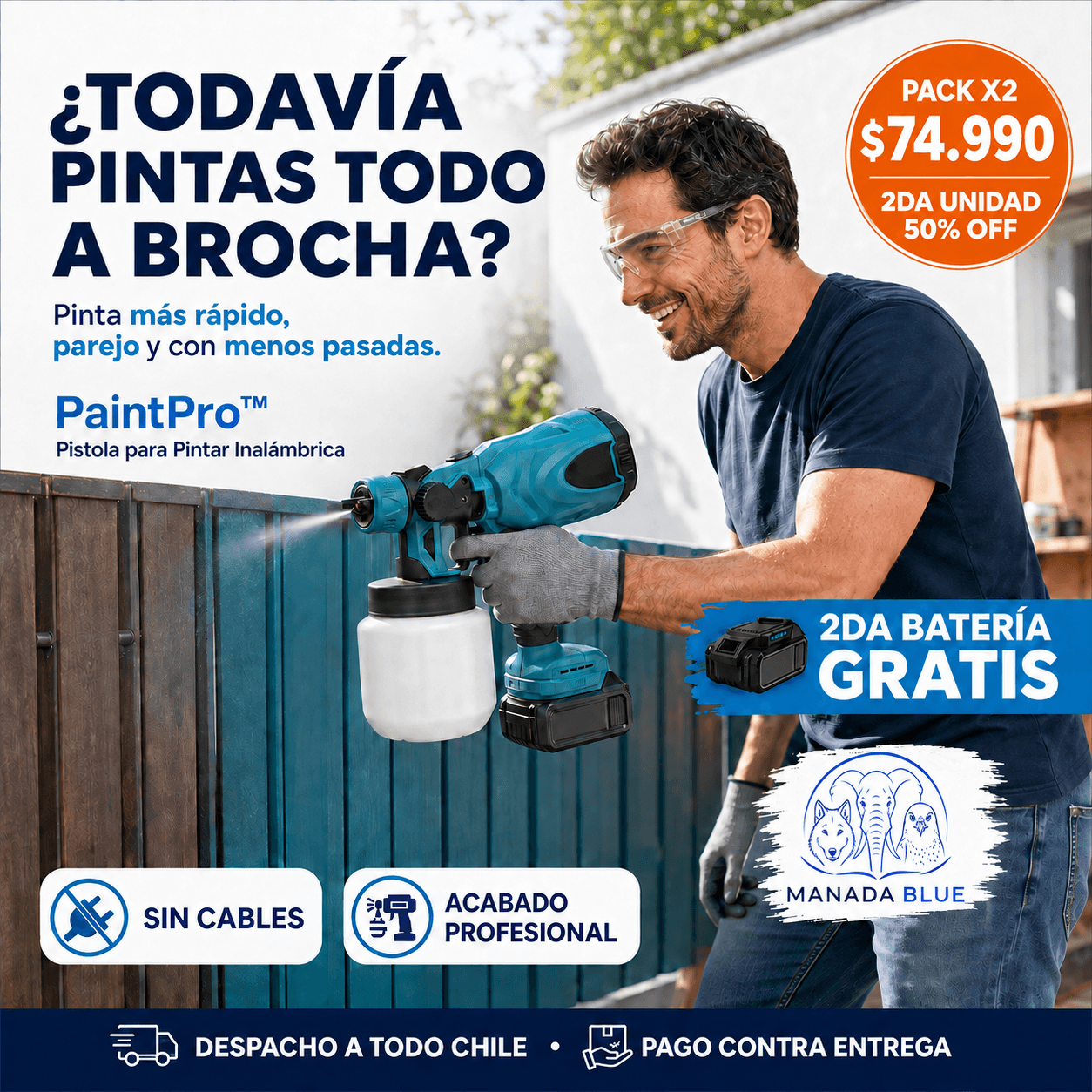 PaintPro™ Pistola para Pintar Inalámbrica MANADA BLUE