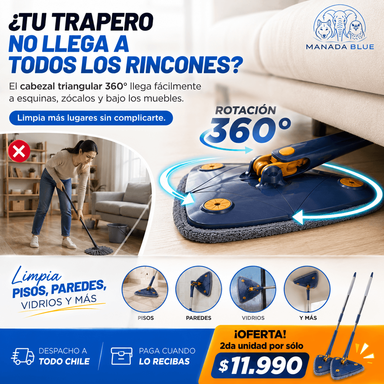Mopa Giratoria 360° Manada Blue