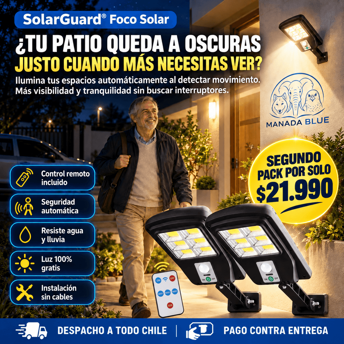 SolarGuard Pack x2 Foco Solar Led Manada Blue