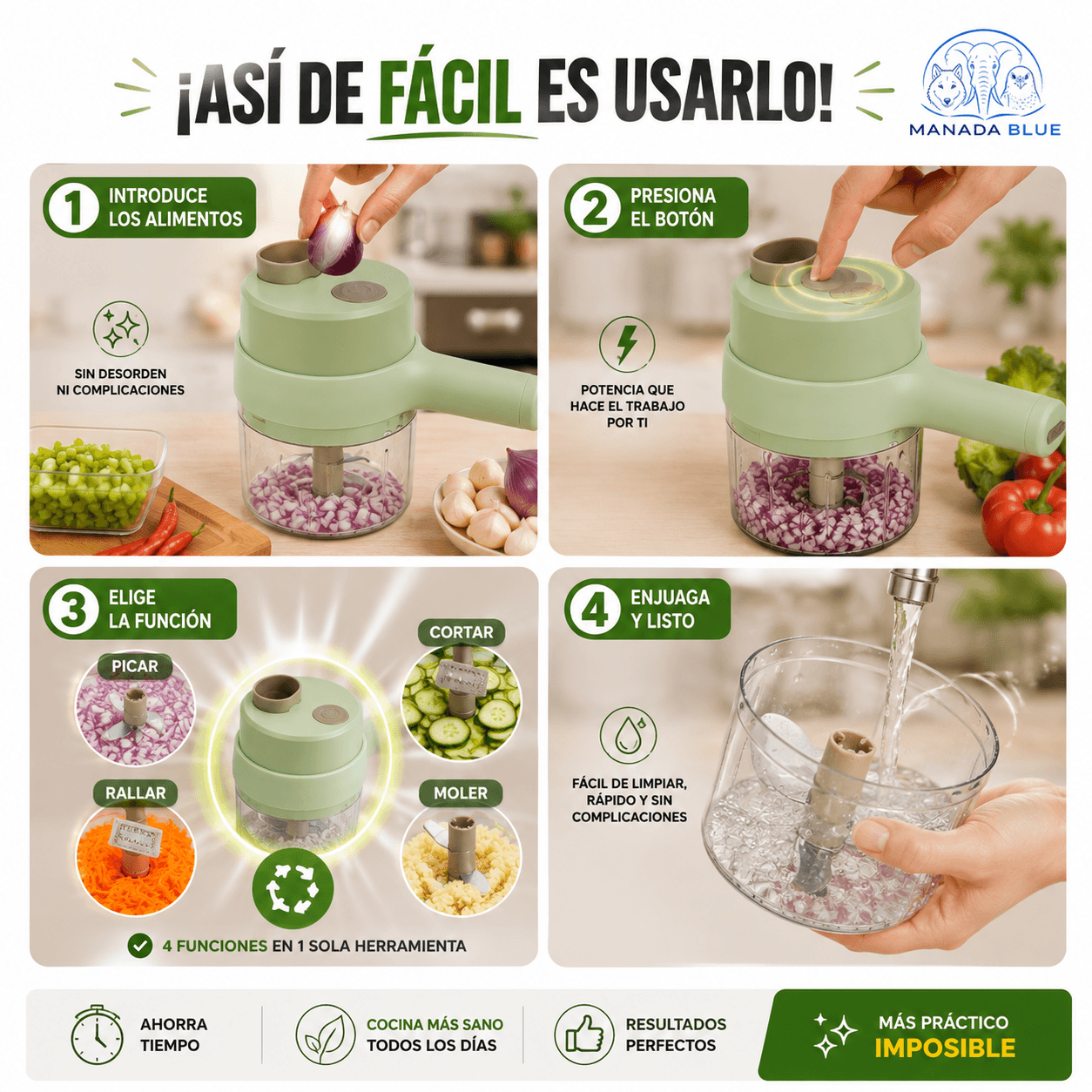Cortador Verduras Eléctrico Manada Blue