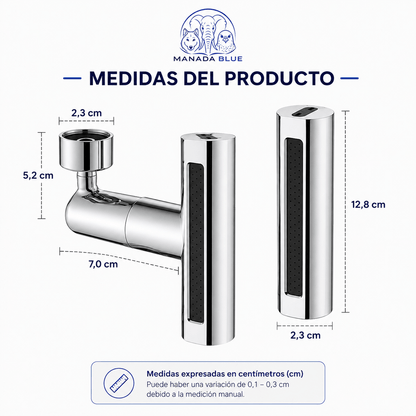 Grifo giratorio 360° 4 en 1 instalado en lavaplatos MANADA BLUE