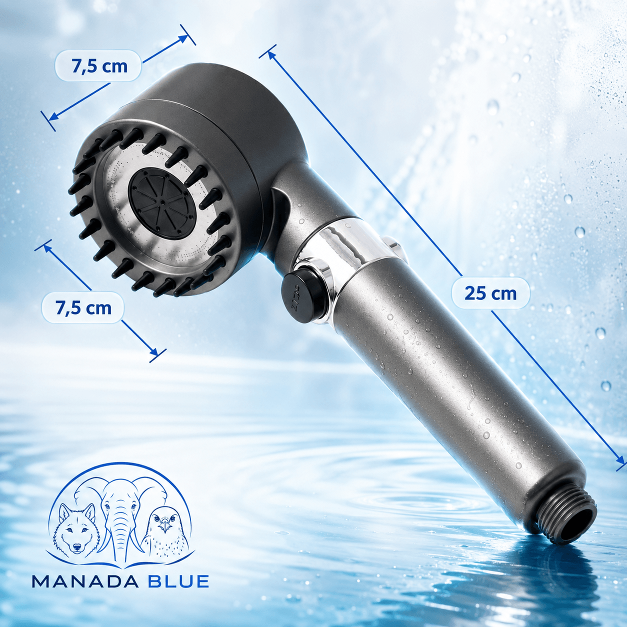 DUCHA MASAJEADORA ALTA PRESION MANADA BLUE