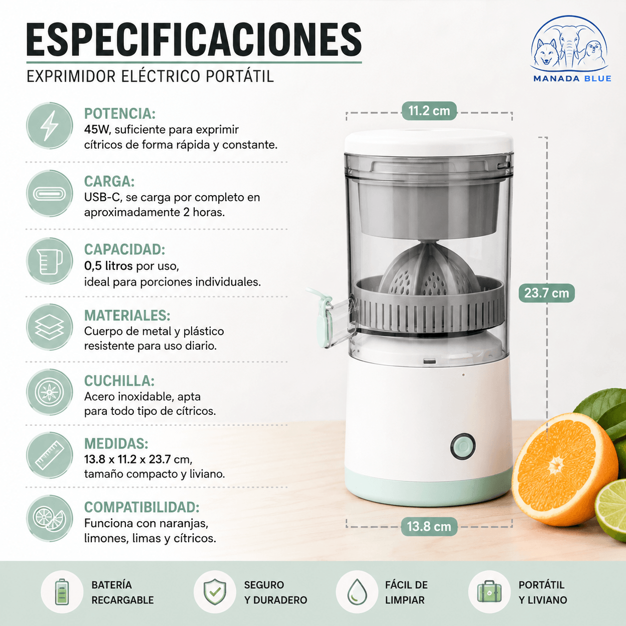 Exprimidor Electrico Portatil Manada Blue