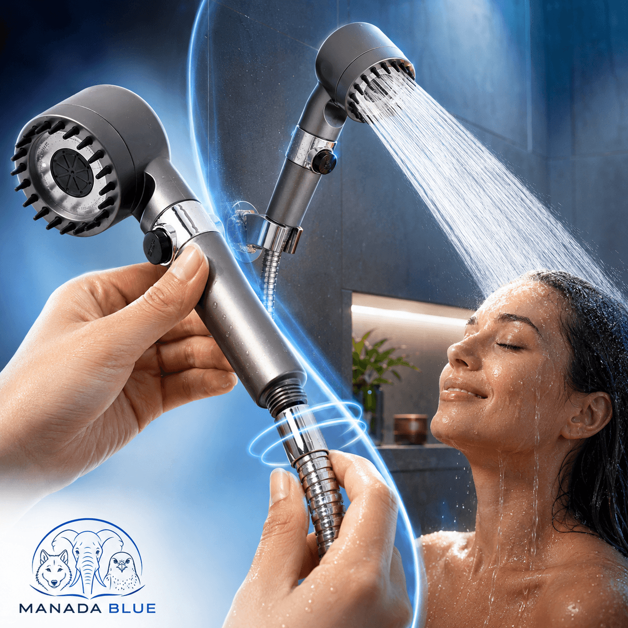 DUCHA MASAJEADORA ALTA PRESION MANADA BLUE